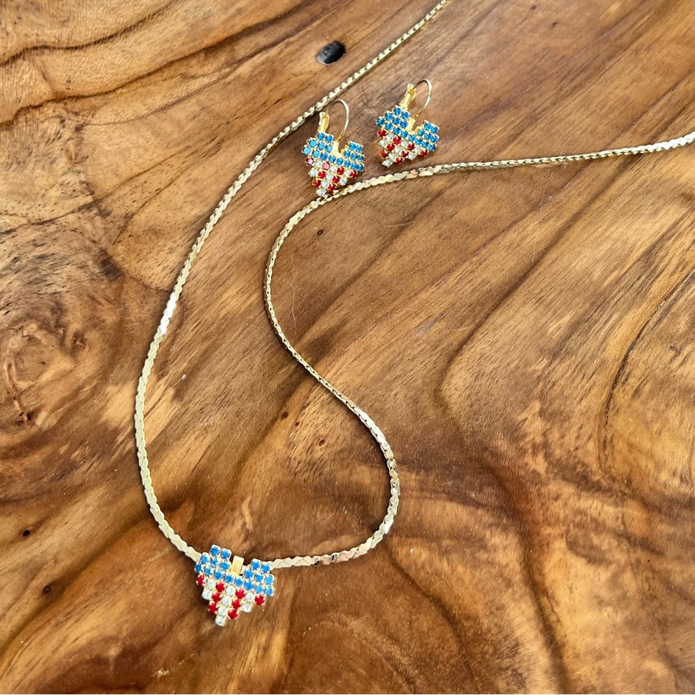 American Flag Earrings and Pendant